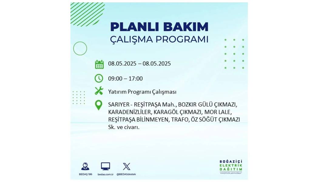 BÜYÜK ELEKTRİK KESİNTİSİ YAŞANACAK: 8 Mayıs Perşembe İstanbul elektrik kesintisi. BEDAŞ o ilçeleri uyardı! 19