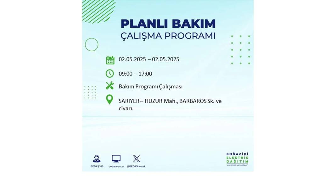 SAATLERCE ELEKTRİK OLMAYACAK: 2 Mayıs Cuma İstanbul elektrik kesintisi. BEDAŞ o ilçeleri sıraladı 15