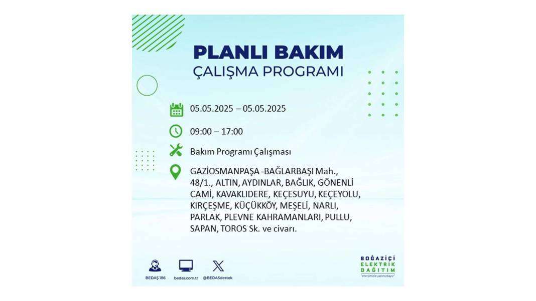 BÜYÜK ELEKTRİK KESİNTİSİ YAŞANACAK: BEDAŞ 5 Mayıs Pazartesi elektrik kesintisi yaşayacak ilçeleri sıraladı! 25