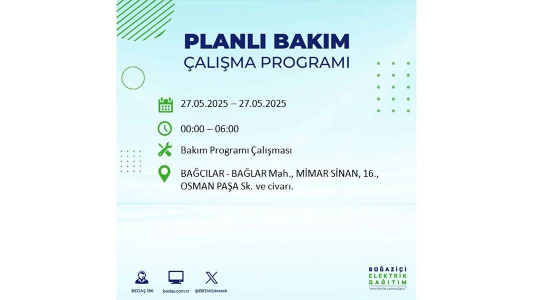 SAATLERCE ELEKTRİK OLMAYACAK: BEDAŞ 27 Mayıs Salı elektrik kesintisi yaşayacak ilçeleri uyardı! 9