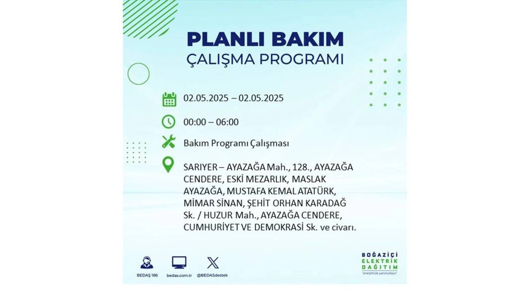 SAATLERCE ELEKTRİK OLMAYACAK: 2 Mayıs Cuma İstanbul elektrik kesintisi. BEDAŞ o ilçeleri sıraladı 12
