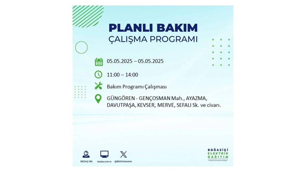 BÜYÜK ELEKTRİK KESİNTİSİ YAŞANACAK: BEDAŞ 5 Mayıs Pazartesi elektrik kesintisi yaşayacak ilçeleri sıraladı! 28