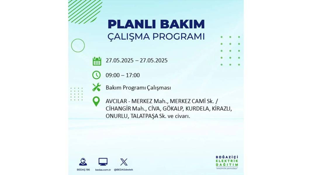 SAATLERCE ELEKTRİK OLMAYACAK: BEDAŞ 27 Mayıs Salı elektrik kesintisi yaşayacak ilçeleri uyardı! 5