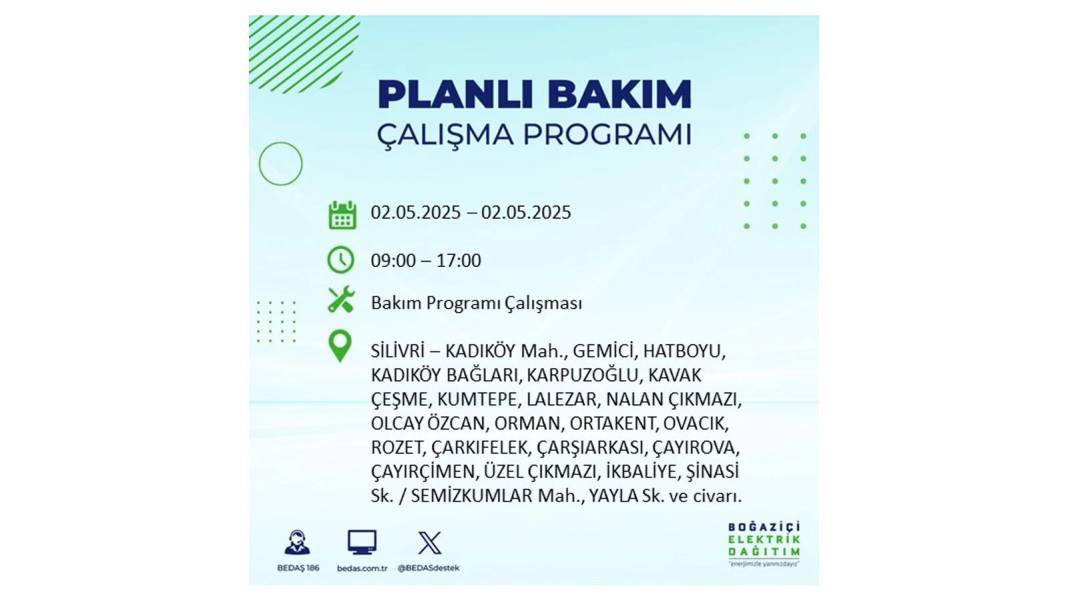 SAATLERCE ELEKTRİK OLMAYACAK: 2 Mayıs Cuma İstanbul elektrik kesintisi. BEDAŞ o ilçeleri sıraladı 10
