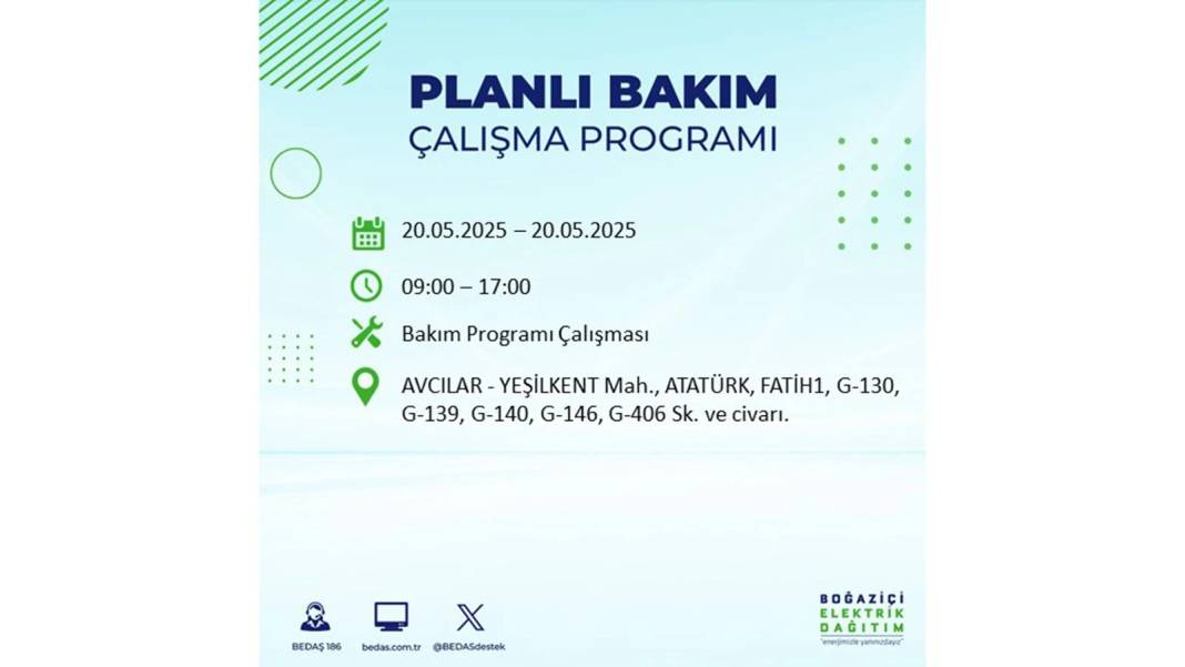 BÜYÜK KESİNTİ YAŞANACAK: 20 Mayıs İstanbul elektrik kesintisi. BEDAŞ elektrik kesintisi yaşayacak ilçeleri teker teker duyurdu! 11