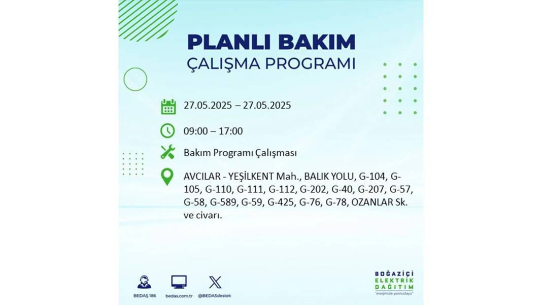 SAATLERCE ELEKTRİK OLMAYACAK: BEDAŞ 27 Mayıs Salı elektrik kesintisi yaşayacak ilçeleri uyardı! 6