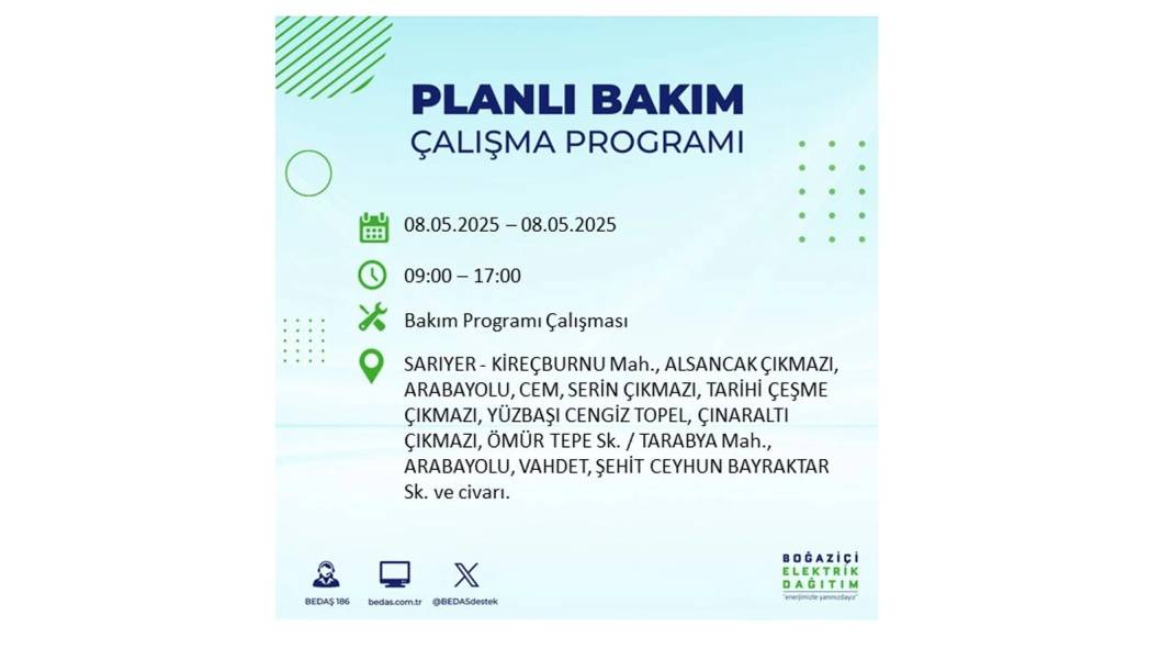 BÜYÜK ELEKTRİK KESİNTİSİ YAŞANACAK: 8 Mayıs Perşembe İstanbul elektrik kesintisi. BEDAŞ o ilçeleri uyardı! 13