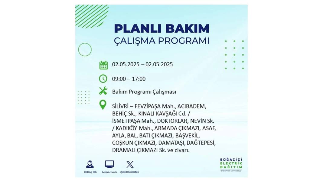 SAATLERCE ELEKTRİK OLMAYACAK: 2 Mayıs Cuma İstanbul elektrik kesintisi. BEDAŞ o ilçeleri sıraladı 9