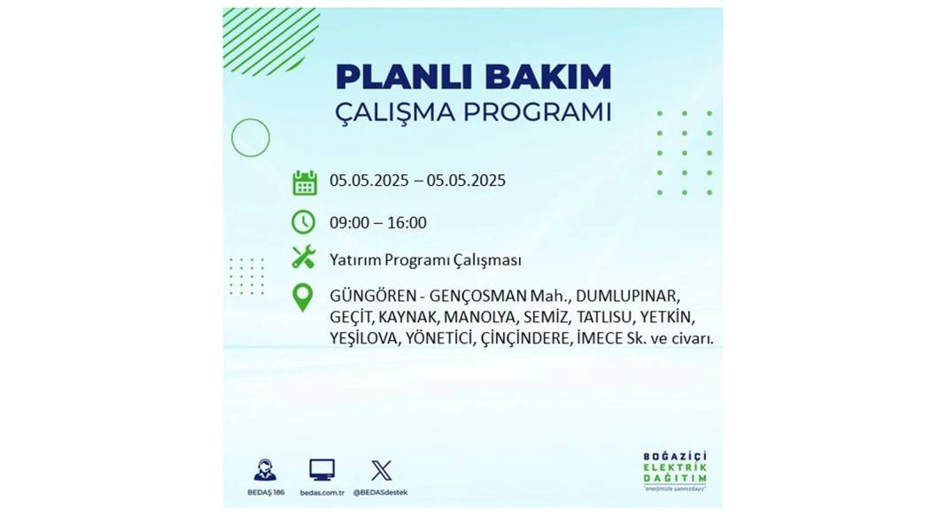 BÜYÜK ELEKTRİK KESİNTİSİ YAŞANACAK: BEDAŞ 5 Mayıs Pazartesi elektrik kesintisi yaşayacak ilçeleri sıraladı! 20