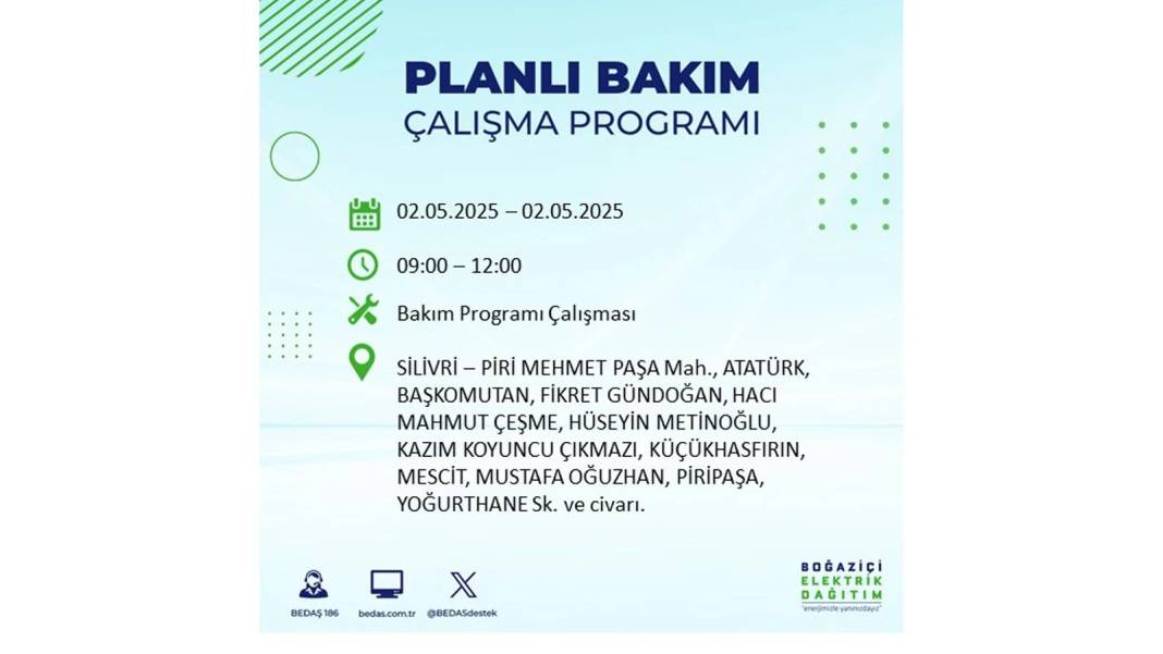 SAATLERCE ELEKTRİK OLMAYACAK: 2 Mayıs Cuma İstanbul elektrik kesintisi. BEDAŞ o ilçeleri sıraladı 7