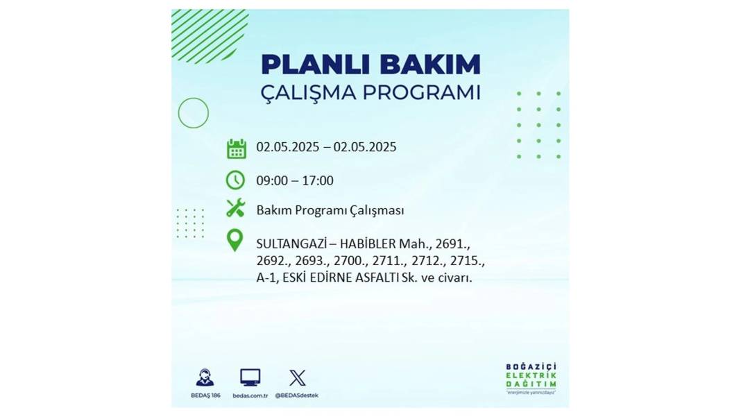 SAATLERCE ELEKTRİK OLMAYACAK: 2 Mayıs Cuma İstanbul elektrik kesintisi. BEDAŞ o ilçeleri sıraladı 8
