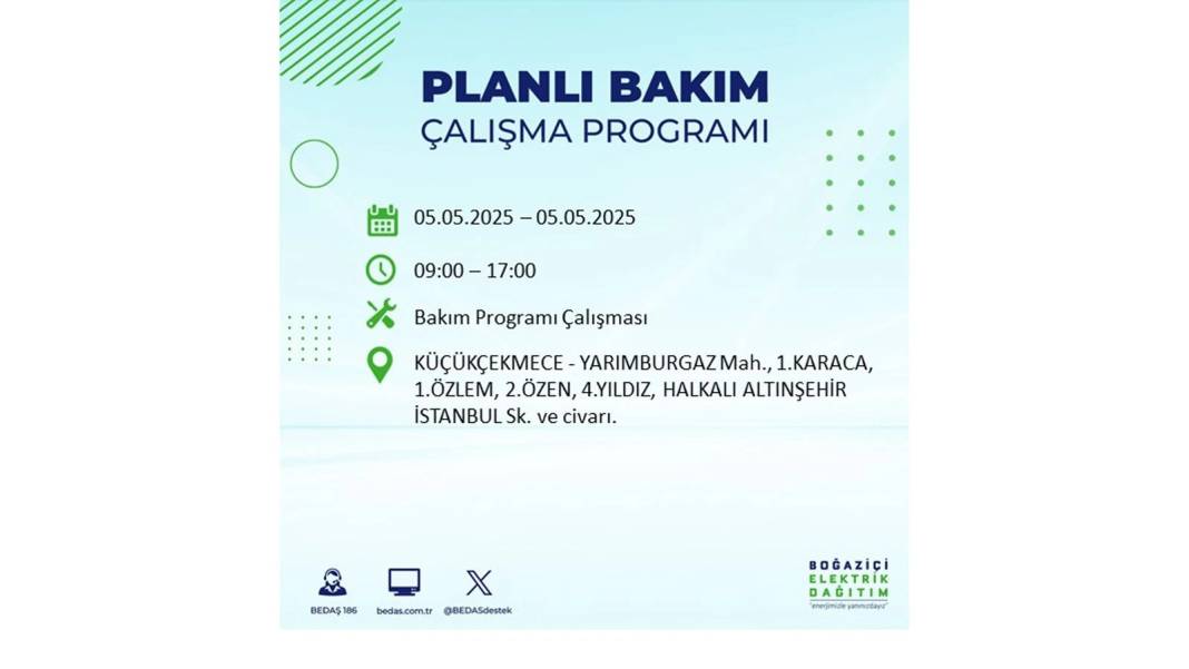 BÜYÜK ELEKTRİK KESİNTİSİ YAŞANACAK: BEDAŞ 5 Mayıs Pazartesi elektrik kesintisi yaşayacak ilçeleri sıraladı! 21