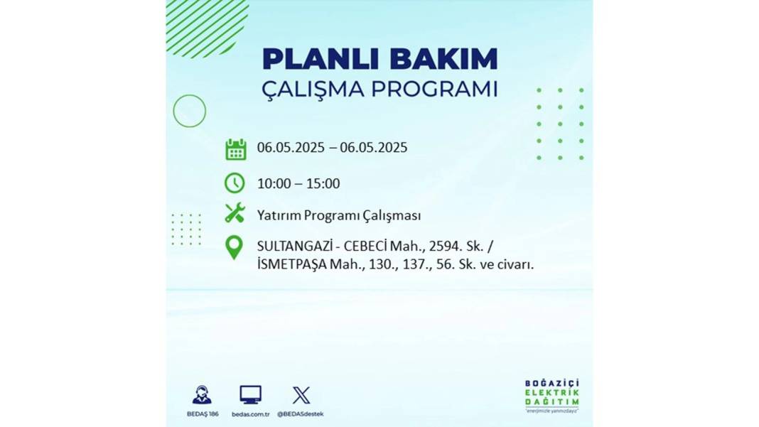 KARANLIĞA GÖMÜLECEKLER: 6 Mayıs Salı İstanbul elektrik kesintisi. BEDAŞ o ilçeleri teker teker uyardı 120