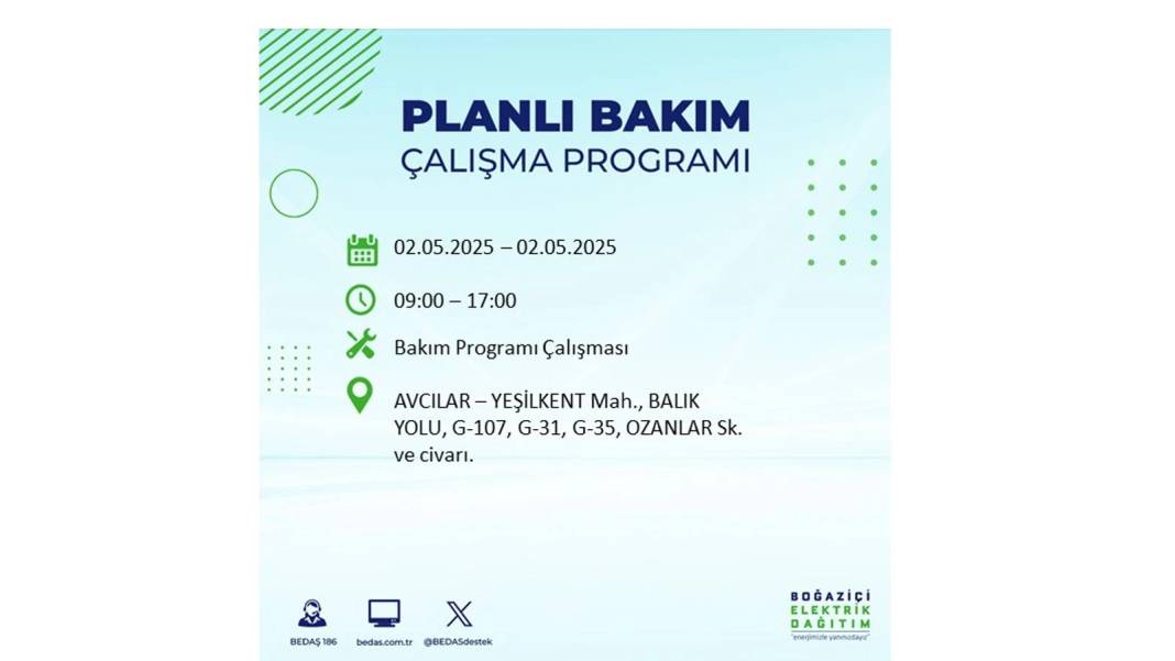 SAATLERCE ELEKTRİK OLMAYACAK: 2 Mayıs Cuma İstanbul elektrik kesintisi. BEDAŞ o ilçeleri sıraladı 90