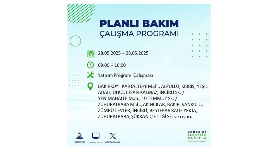 SAATLERCE ELEKTRİK OLMAYACAK: BEDAŞ 28 Mayıs Çarşamba elektrik kesintisi yaşayacak ilçeleri sıraladı 70