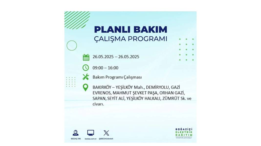 BÜYÜK ELEKTRİK KESİNTİSİ YAŞANACAK: BEDAŞ 26 Mayıs Pazartesi günü elektrik kesintisi yaşayacak ilçeleri sıraladı! 59