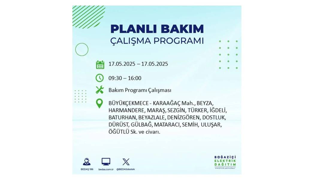 O İLÇELER KARANLIĞA BÜRÜNECEK: 17 Mayıs Cumartesi İstanbul elektrik kesintisi. BEDAŞ o ilçeleri uyardı! 11