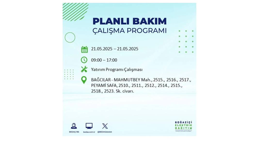 KARANLIĞA GÖMÜLECEKLER: 21 Mayıs Çarşamba İstanbul elektrik kesintisi. BEDAŞ elektrik kesintisi yaşayacakları sıraladı! 56