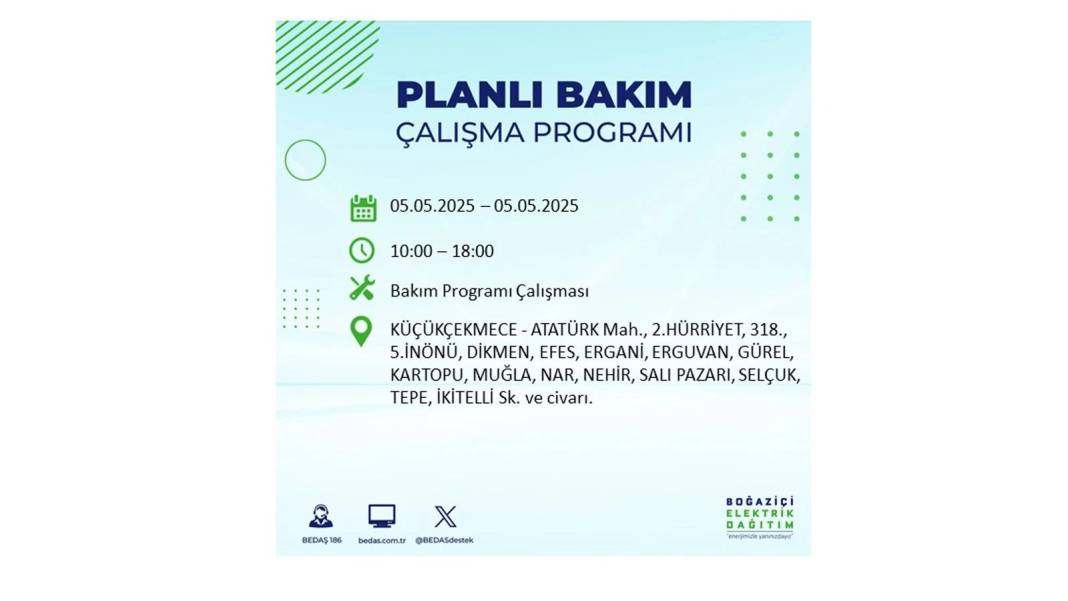 BÜYÜK ELEKTRİK KESİNTİSİ YAŞANACAK: BEDAŞ 5 Mayıs Pazartesi elektrik kesintisi yaşayacak ilçeleri sıraladı! 19