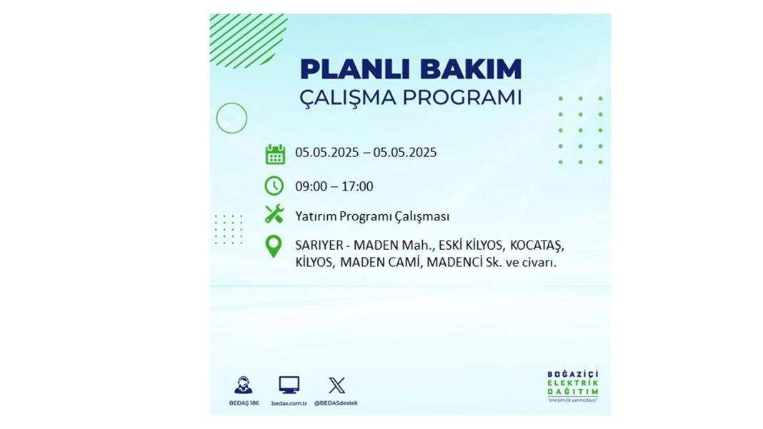 BÜYÜK ELEKTRİK KESİNTİSİ YAŞANACAK: BEDAŞ 5 Mayıs Pazartesi elektrik kesintisi yaşayacak ilçeleri sıraladı! 15