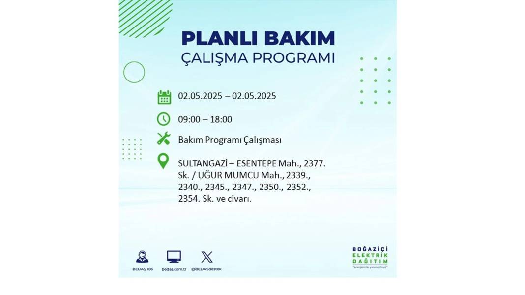 SAATLERCE ELEKTRİK OLMAYACAK: 2 Mayıs Cuma İstanbul elektrik kesintisi. BEDAŞ o ilçeleri sıraladı 3