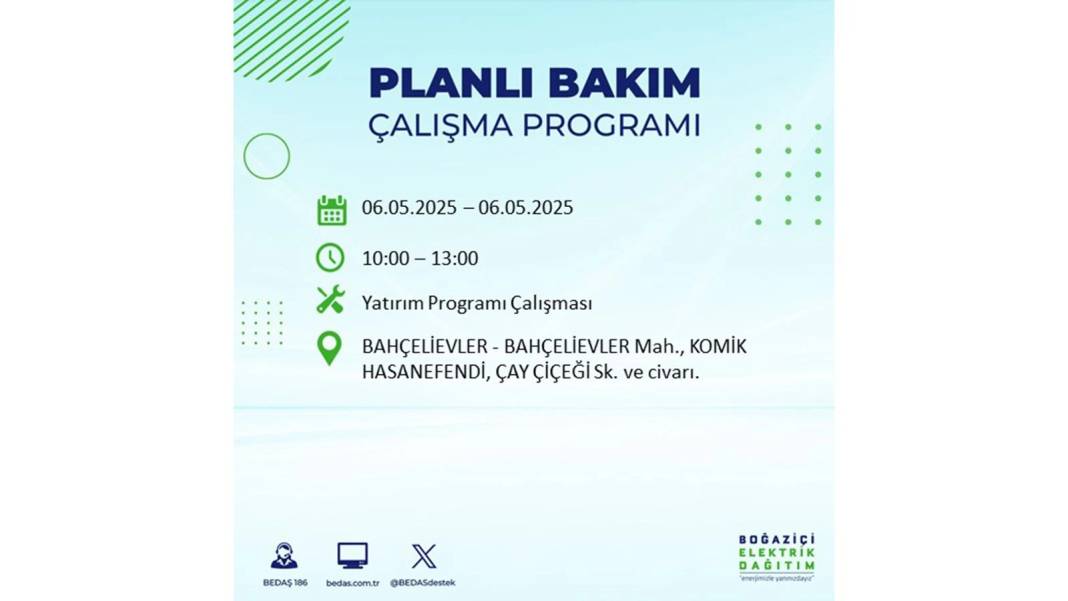 KARANLIĞA GÖMÜLECEKLER: 6 Mayıs Salı İstanbul elektrik kesintisi. BEDAŞ o ilçeleri teker teker uyardı 34
