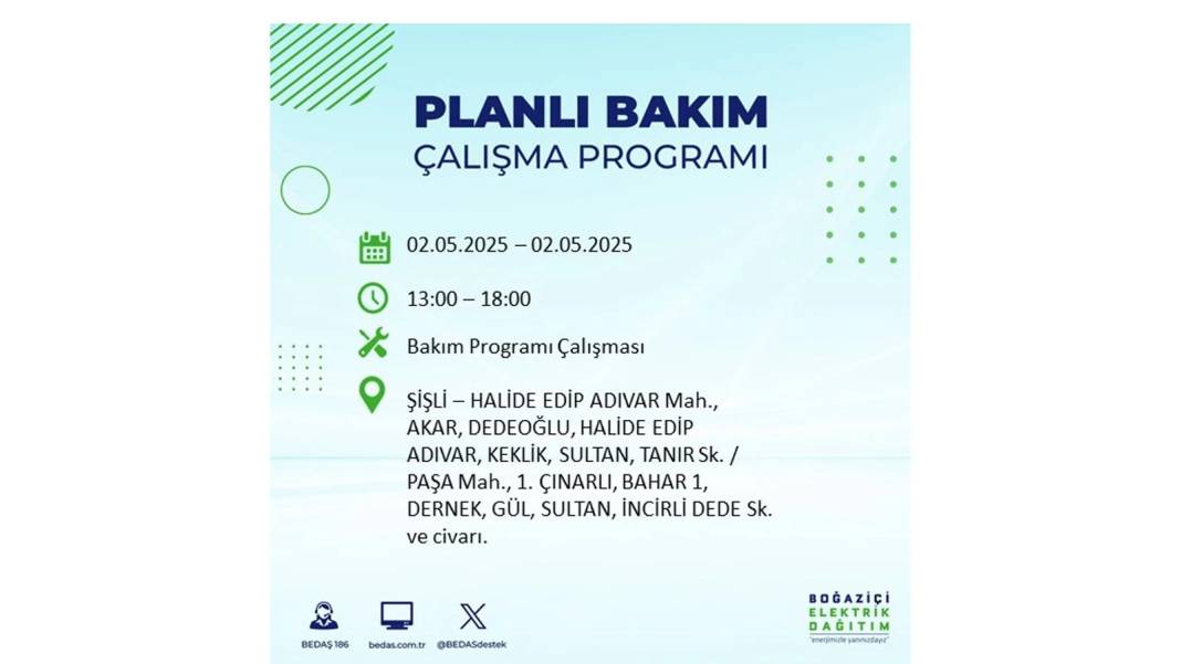 SAATLERCE ELEKTRİK OLMAYACAK: 2 Mayıs Cuma İstanbul elektrik kesintisi. BEDAŞ o ilçeleri sıraladı 2