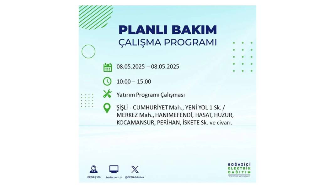 BÜYÜK ELEKTRİK KESİNTİSİ YAŞANACAK: 8 Mayıs Perşembe İstanbul elektrik kesintisi. BEDAŞ o ilçeleri uyardı! 7