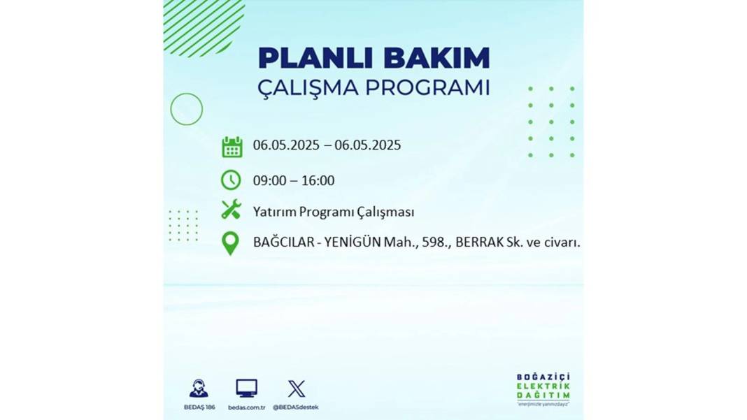 KARANLIĞA GÖMÜLECEKLER: 6 Mayıs Salı İstanbul elektrik kesintisi. BEDAŞ o ilçeleri teker teker uyardı 35
