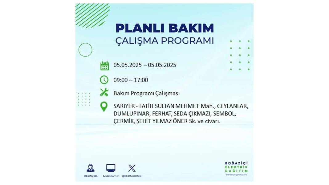 BÜYÜK ELEKTRİK KESİNTİSİ YAŞANACAK: BEDAŞ 5 Mayıs Pazartesi elektrik kesintisi yaşayacak ilçeleri sıraladı! 16