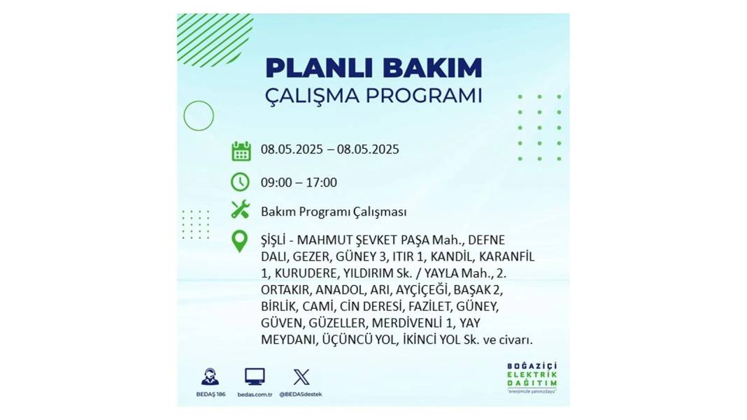 BÜYÜK ELEKTRİK KESİNTİSİ YAŞANACAK: 8 Mayıs Perşembe İstanbul elektrik kesintisi. BEDAŞ o ilçeleri uyardı! 5