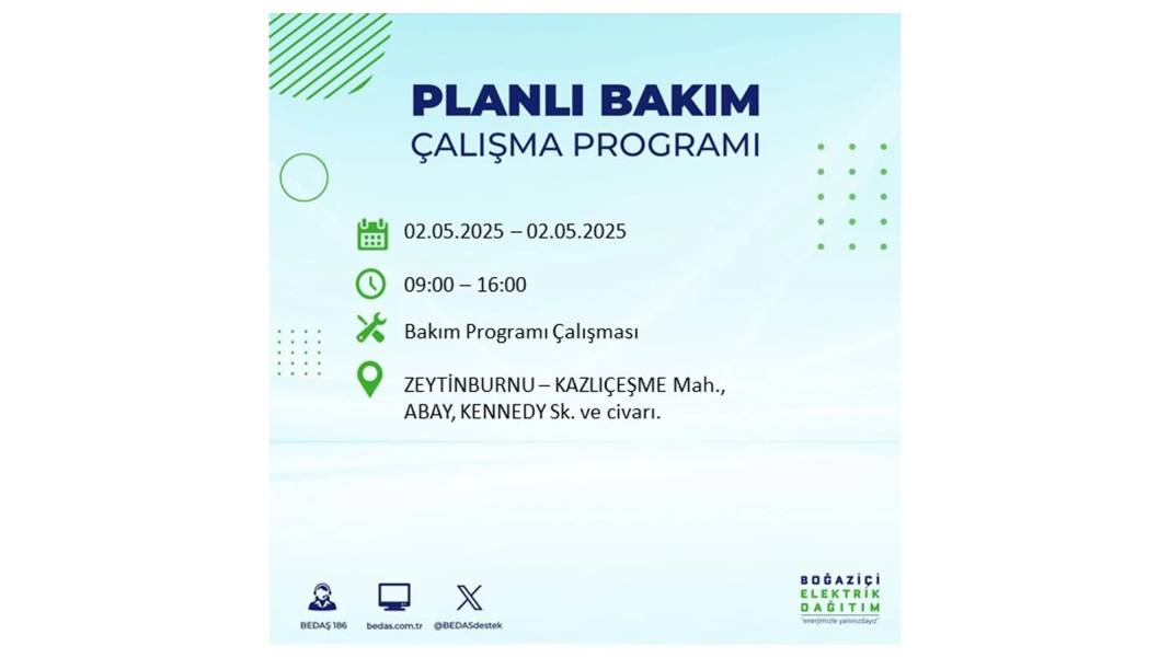 SAATLERCE ELEKTRİK OLMAYACAK: 2 Mayıs Cuma İstanbul elektrik kesintisi. BEDAŞ o ilçeleri sıraladı 1