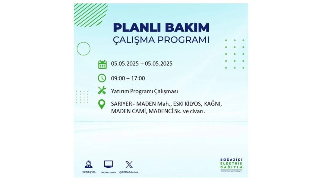 BÜYÜK ELEKTRİK KESİNTİSİ YAŞANACAK: BEDAŞ 5 Mayıs Pazartesi elektrik kesintisi yaşayacak ilçeleri sıraladı! 17