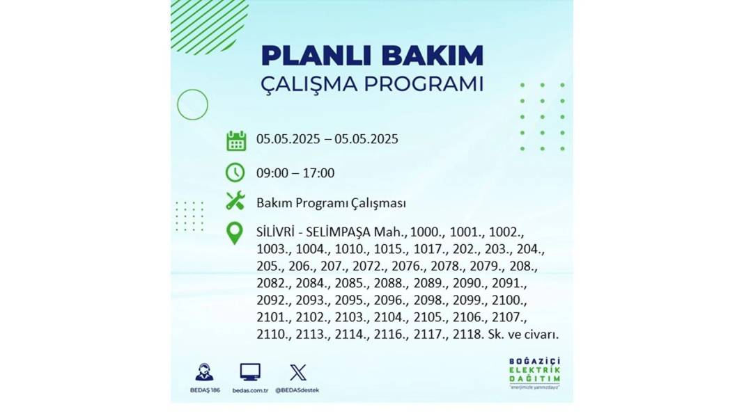 BÜYÜK ELEKTRİK KESİNTİSİ YAŞANACAK: BEDAŞ 5 Mayıs Pazartesi elektrik kesintisi yaşayacak ilçeleri sıraladı! 13