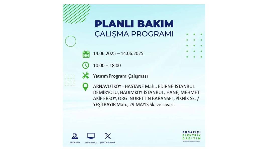 O İLÇELERDE ELEKTRİK OLMAYACAK: BEDAŞ 14 Haziran Cumartesi günü elektrik kesintisi yaşayacak ilçeleri duyurdu! 54