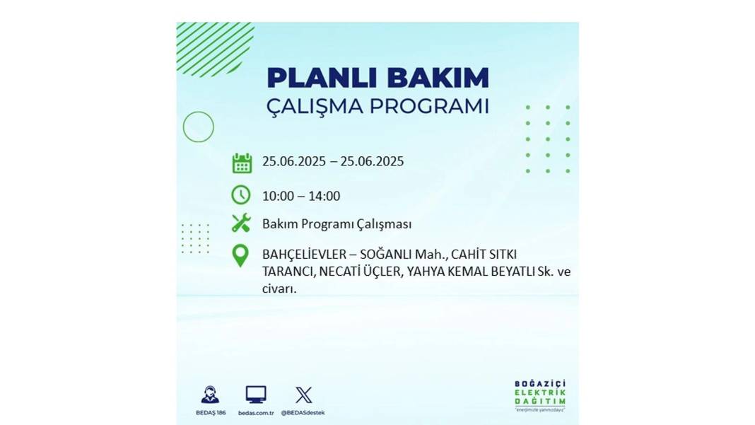 KARANLIĞA GÖMÜLECEKLER: BEDAŞ 25 Haziran Çarşamba elektrik kesintisi yaşayacak ilçeleri sıraladı. Elektrikler ne zaman gelecek? 56
