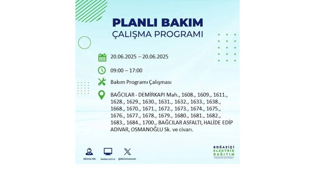 BÜYÜK KESİNTİ YAŞANACAK: BEDAŞ 20 Haziran Cuma elektrik kesintisi yaşayacak ilçeleri sıraladı. Elektrikler ne zaman gelecek? 46