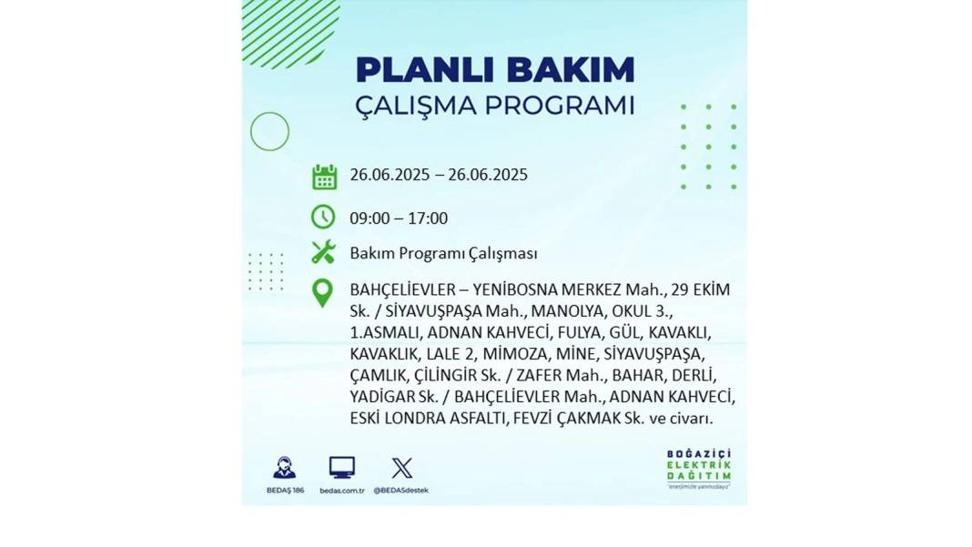 BÜYÜK ELEKTRİK KESİNTİSİ YAŞANACAK: BEDAŞ 26 Haziran Perşembe günü için o ilçeleri uyardı! 52
