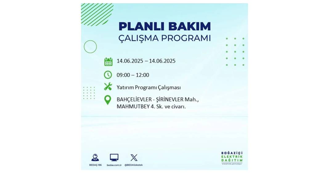 O İLÇELERDE ELEKTRİK OLMAYACAK: BEDAŞ 14 Haziran Cumartesi günü elektrik kesintisi yaşayacak ilçeleri duyurdu! 48