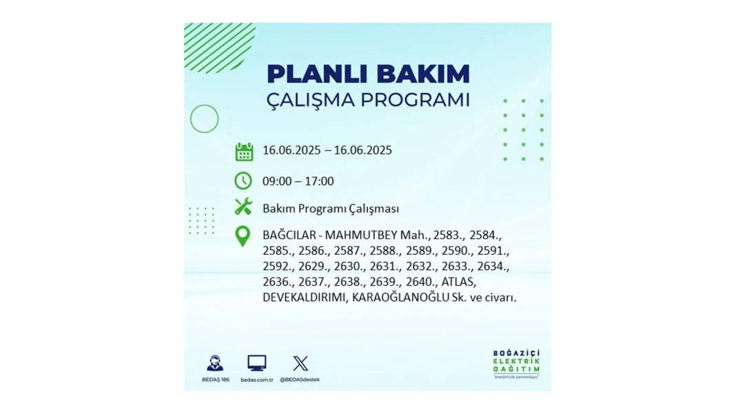 SAATLERCE ELEKTRİK OLMAYACAK: BEDAŞ 16 Haziran Pazartesi elektrik kesintisi yaşayacak ilçeleri sıraladı! 74