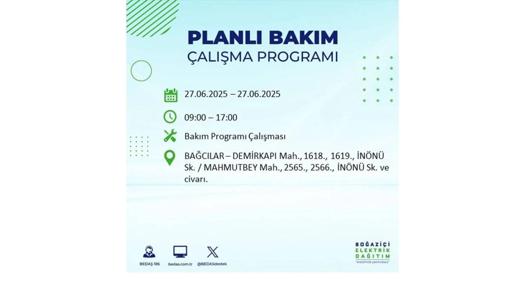 SAATLERCE ELEKTRİK OLMAYACAK: BEDAŞ 27 Haziran Cuma elektrik kesintisi yaşayacak ilçeleri sıraladı! 44