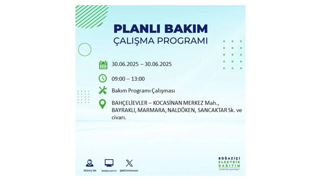 BÜYÜK KESİNTİ YAŞANACAK: BEDAŞ 30 Haziran Pazartesi elektrik kesintisi yaşayacak ilçeleri sıraladı. Elektrikler ne zaman gelecek 69