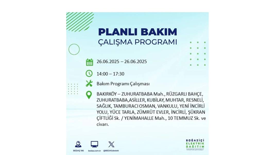 BÜYÜK ELEKTRİK KESİNTİSİ YAŞANACAK: BEDAŞ 26 Haziran Perşembe günü için o ilçeleri uyardı! 47