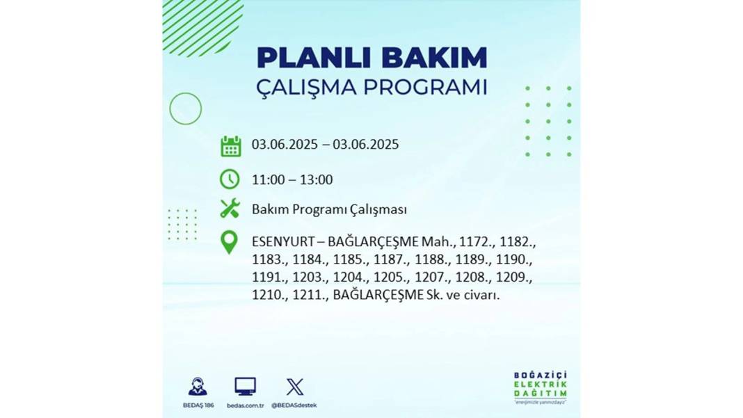 BÜYÜK ELEKTRİK KESİNTİSİ YAŞANACAK: BEDAŞ 3 Haziran elektrik kesintisi yaşayacak ilçeleri uyardı. Elektrikler ne zaman gelecek? 52