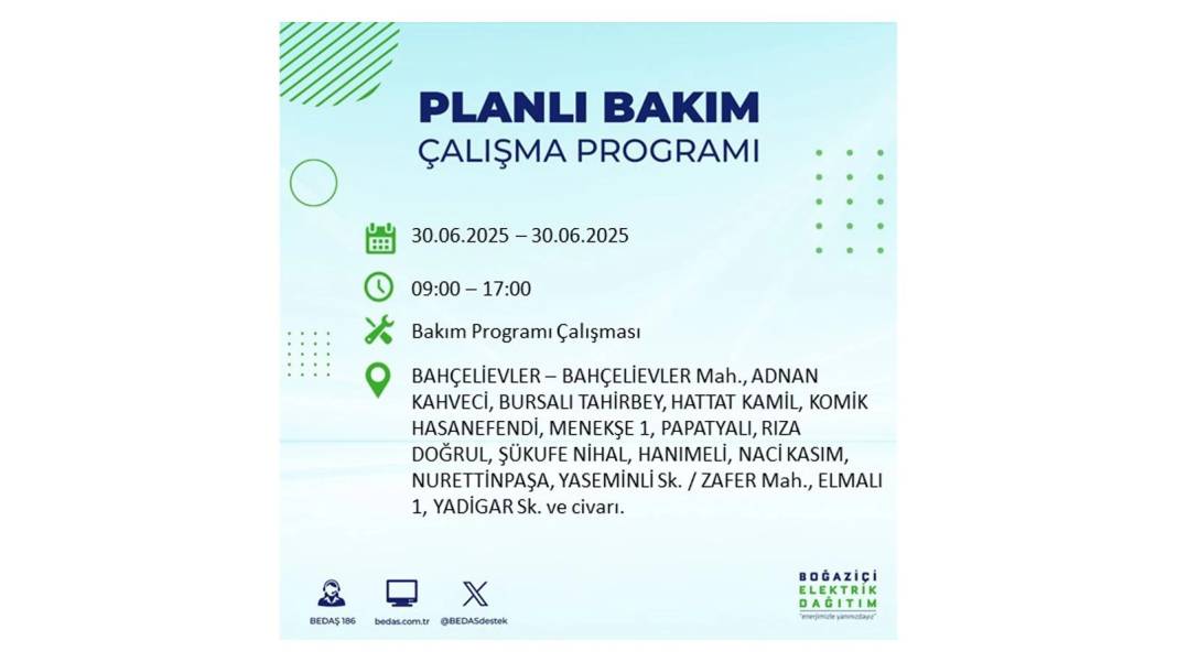 BÜYÜK KESİNTİ YAŞANACAK: BEDAŞ 30 Haziran Pazartesi elektrik kesintisi yaşayacak ilçeleri sıraladı. Elektrikler ne zaman gelecek 67