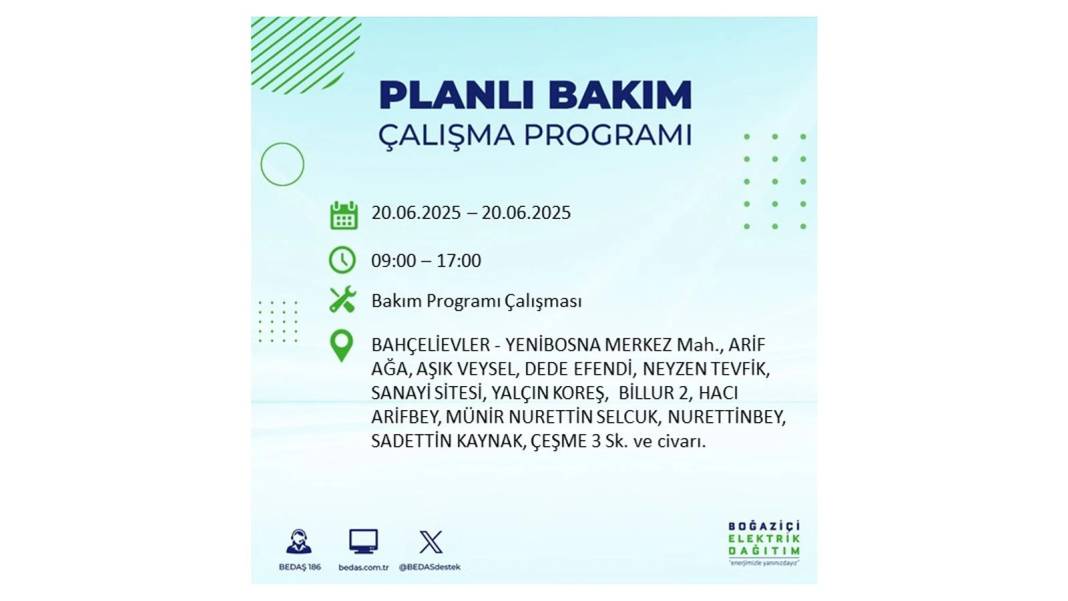 BÜYÜK KESİNTİ YAŞANACAK: BEDAŞ 20 Haziran Cuma elektrik kesintisi yaşayacak ilçeleri sıraladı. Elektrikler ne zaman gelecek? 43