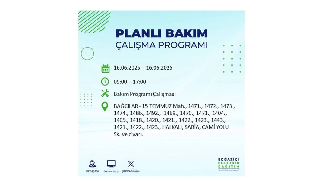 SAATLERCE ELEKTRİK OLMAYACAK: BEDAŞ 16 Haziran Pazartesi elektrik kesintisi yaşayacak ilçeleri sıraladı! 73