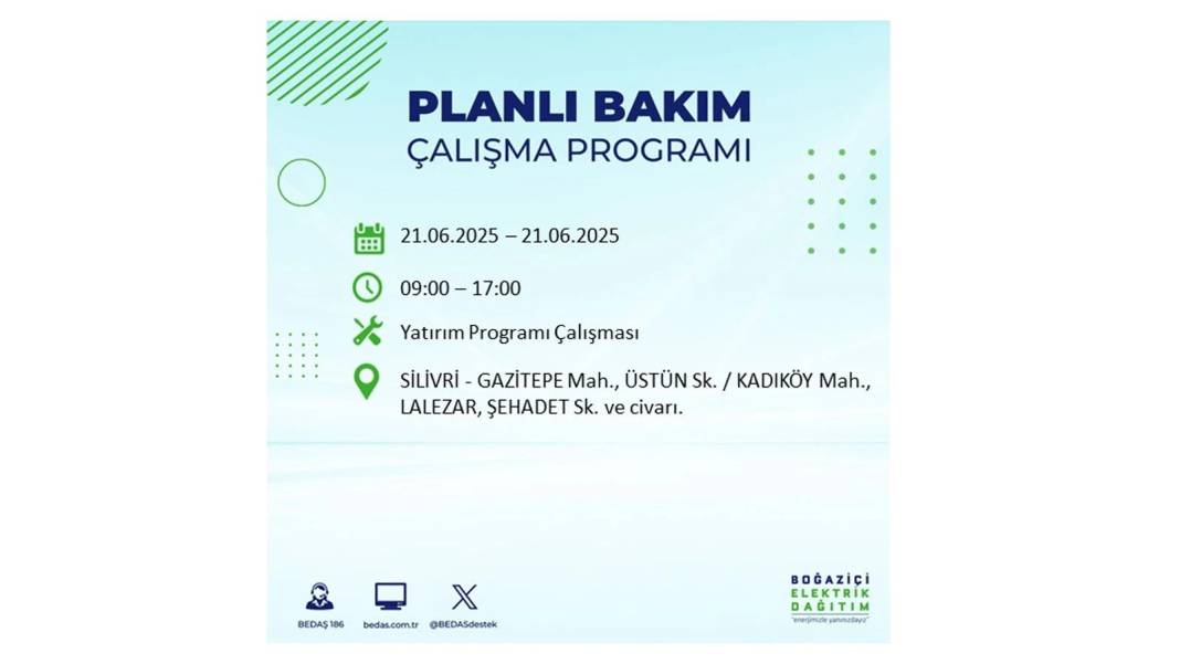 O İLÇELERDE ELEKTRİK OLMAYACAK: BEDAŞ 21 Haziran elektrik kesintisi yaşayacak ilçeleri sıraladı. Elektrikler ne zaman gelecek? 1