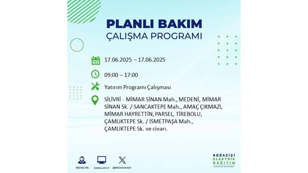 SAATLERCE ELEKTRİK OLMAYACAK: BEDAŞ 17 Haziran Salı elektrik kesintisi yaşayacak ilçeleri sıraladı! 80