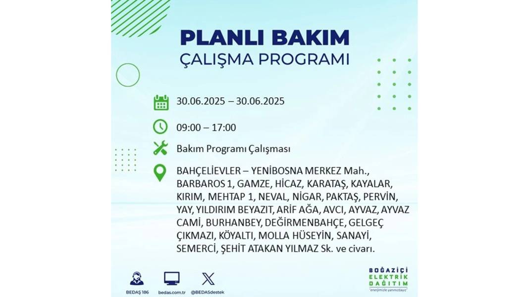BÜYÜK KESİNTİ YAŞANACAK: BEDAŞ 30 Haziran Pazartesi elektrik kesintisi yaşayacak ilçeleri sıraladı. Elektrikler ne zaman gelecek 65